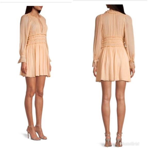 Rebecca Taylor Silk Keyhole Mini Dress Blush pink Long Sleeve Size 0 - Picture 1 of 12